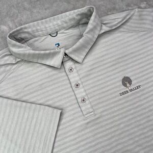 Kühl Airkuhl Polo Shirt Mens 2XL Gray Striped Deer Valley Stretch Performance